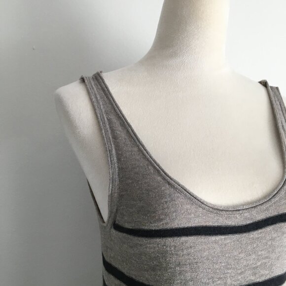 VINCE Taupe Dark Gray Striped Sleeveless Knit Maxi Dress - Picture 6 of 10
